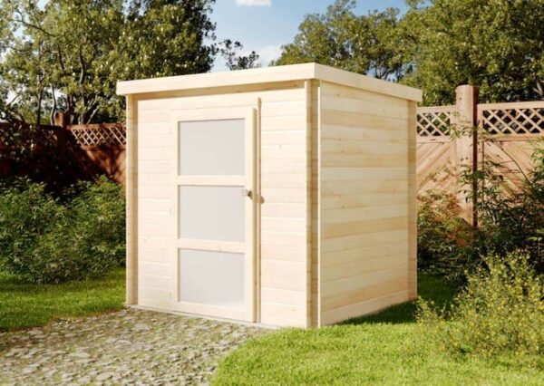 Cabane à outils Nyborg Alpholz, 2.1x1.9m dim. ext. (cas échéant incl. débord de toit) naturel, épaisseur paroi : 19mm, 4m² totale