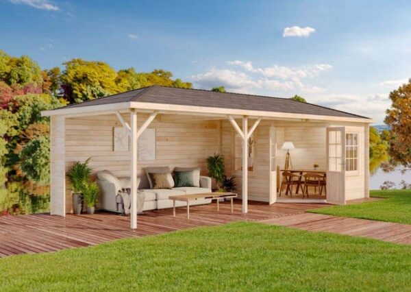Abri de jardin Mississippi-40 Alpholz, 8.3x3.3m dim. ext. (cas échéant incl. débord de toit) naturel, 40mm, 27m² superficie totale