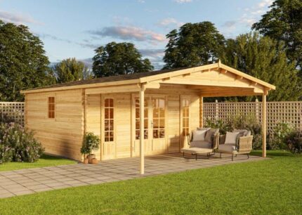 Abri de jardin Nyborg-44 ISO Alpholz, 5x8m dim. ext. (cas échéant incl. débord de toit) imprégné, épaisseur paroi : 44mm, 39,8m² totale