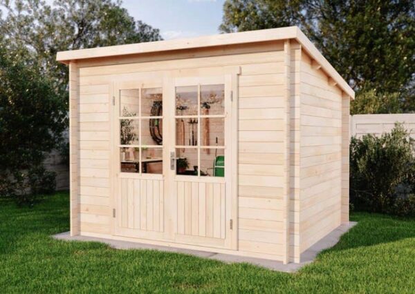 Abri de jardin toit monopente Maria Alpholz, 3x2.8m dim. ext. (cas échéant incl. débord de toit) naturel, 28mm, 8,3m² superficie totale
