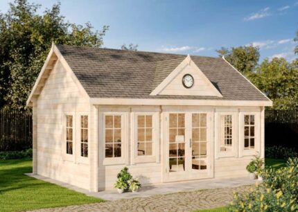Chalet de jardin CLOCKHOUSE® XL Alpholz, 5.7x4.2m dim. ext. (cas échéant incl. débord de toit) naturel, 44mm, 23,9m² superficie totale