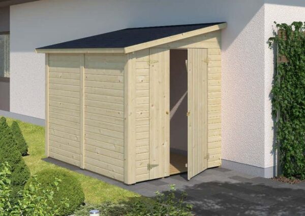 Cabane à outils Mia 3,4 m² Alpholz, 1.8x2.4m dim. ext. (cas échéant incl. débord de toit) naturel, épaisseur paroi : 16mm, 4,3m² totale
