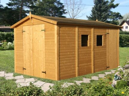Cabane à outils Dan 10,0 m² Alpholz, 3x3.9m dim. ext. (cas échéant incl. débord de toit) naturel, épaisseur paroi : 16mm, 11,6m² totale
