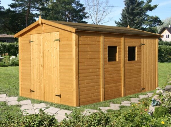 Cabane à outils Dan 10,0 m² Alpholz, 3x3.9m dim. ext. (cas échéant incl. débord de toit) naturel, épaisseur paroi : 16mm, 11,6m² totale