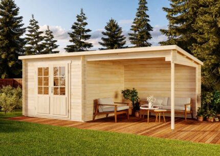Abri de jardin Maria-Nova-28 Alpholz, 6x3.2m dim. ext. (cas échéant incl. débord de toit) naturel, épaisseur paroi : 28mm, 19,3m² totale