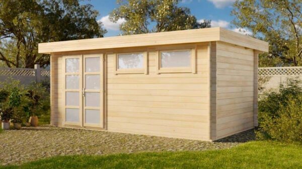 Abri de jardin Kyara-44 ISO Alpholz, 5.4x3.3m dim. ext. (cas échéant incl. débord de toit) imprégné, 44mm, 18m² superficie totale