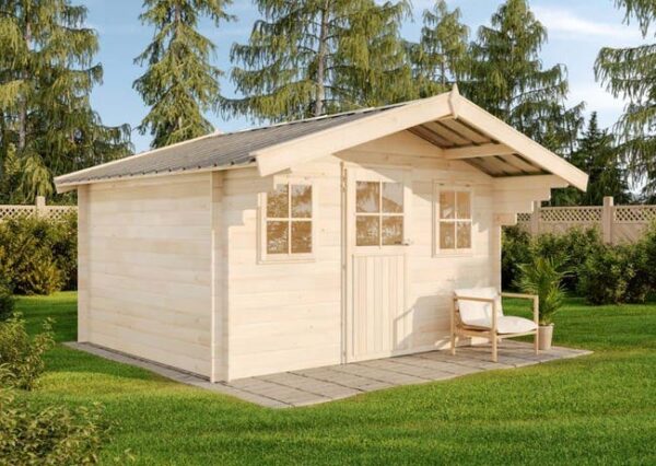 Cabane à outils Manitoba Alpholz, 4.1x3.9m dim. ext. (cas échéant incl. débord de toit) naturel, épaisseur paroi : 28mm, 15,8m² totale