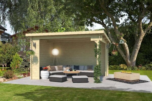 Abri de jardin ouvert en bois 10,09 m² avec toit plat en feutre