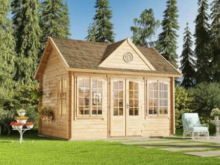 Abri de jardin CLOCKHOUSE® 44 Royal ISO Alpholz, 4.4x3.5m dim. ext. (cas échéant incl. débord de toit) imprégné, 44mm, 15,7m² totale
