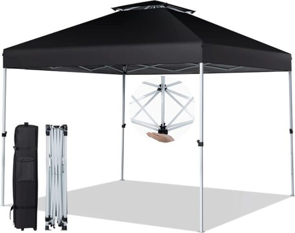Gazebo Pieghevole da Giardino 3 x 3 m, Gazebo Pop Up Impermeabile con Telaio in Acciaio, Altezza Regolabile, Doppio Tetto e Borsa con Ruote