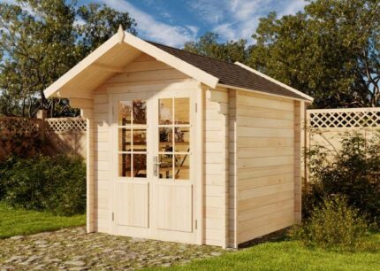 Abri de jardin Lena-44 ISO Alpholz, 2.5x3.2m dim. ext. (cas échéant incl. débord de toit) naturel, épaisseur paroi : 44mm, 8m² totale