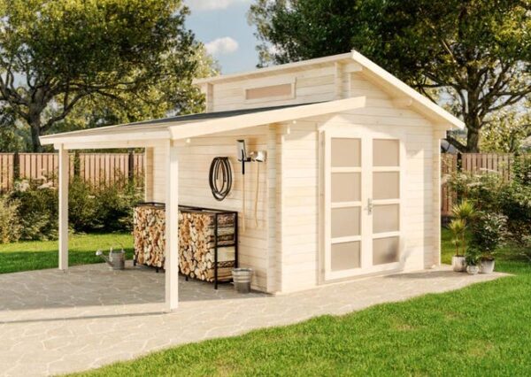 Abri de jardin Aktiva toit en pente Alpholz, 5x3.6m dim. ext. (cas échéant incl. débord de toit) imprégné, 28mm, 18m² superficie totale