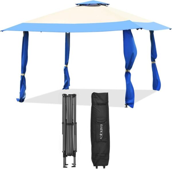 Tonnelle Barnum de Jardin Pliante Pop-up 3,95x3,95M 2 Toit Ventilés, 3 Hauteurs Réglable Bleu