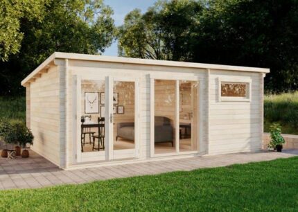 Abri de jardin Toulouse Alpholz, 6x4.3m dim. ext. (cas échéant incl. débord de toit) naturel, épaisseur paroi : 40mm, 25,5m² totale
