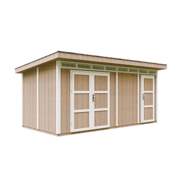 Abri de jardin à base de bois en panneaux LP SmartSide 8.52 + 2.95 m² - Garage Moto Exterieur Timbela M905C - TERRA BROWN