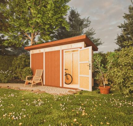 Abri de jardin à base de bois en panneaux LP SmartSide 4 m² - Abri de jardin avec sol et tuiles bitumineuses L161xL412xH239 cm - Timbela M902