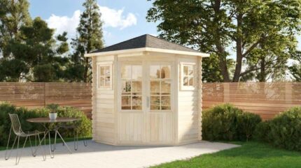 Abri de jardin pentagonal Rose Alpholz, 2.3x2.3m dim. ext. (cas échéant incl. débord de toit) naturel, 28mm, 5,1m² superficie totale