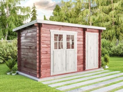 Abri de jardin Corfou avec annexe Alpholz, 4x2.2m dim. ext. (cas échéant incl. débord de toit) naturel, 28mm, 9m² superficie totale