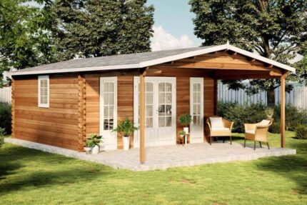 Abri de jardin Tignes-44 ISO Alpholz, 5x8m dim. ext. (cas échéant incl. débord de toit) naturel, épaisseur paroi : 44mm, 39,8m² totale