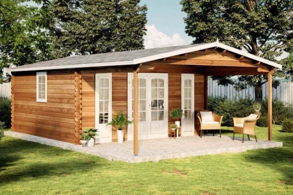 Abri de jardin Tignes-44 ISO Alpholz, 5x8m dim. ext. (cas échéant incl. débord de toit) naturel, épaisseur paroi : 44mm, 39,8m² totale