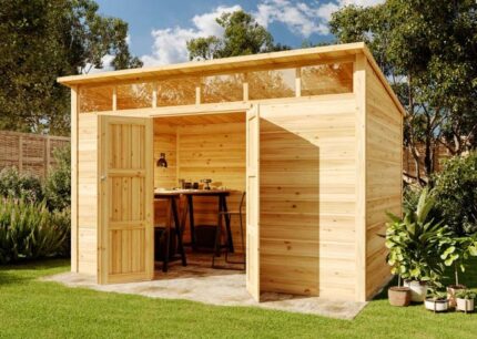 Cabane à outils Q Line Alpholz, 3.7x2.1m dim. ext. (cas échéant incl. débord de toit) naturel, épaisseur paroi : 28mm, 7,7m² totale