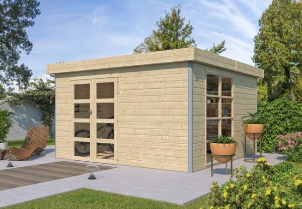 Abri jardin bois 28mm + toit acier - 15m2