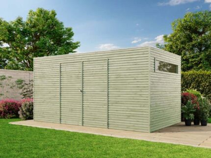 Cabane à outils QB (toit en option) Alpholz, 5.1x3m dim. ext. (cas échéant incl. débord de toit) imprégné en autoclave, 28mm, 15,3m² totale
