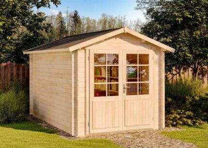 Abri de jardin Brême-28 C Alpholz, 2.7x4.2m dim. ext. (cas échéant incl. débord de toit) naturel, épaisseur paroi : 28mm, 11,3m² totale