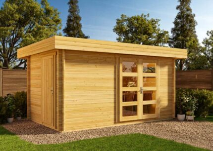 Abri de jardin 2 pièces Kampen Alpholz, 4.6x3.1m dim. ext. (cas échéant incl. débord de toit) imprégné, 40mm, 14,3m² superficie totale
