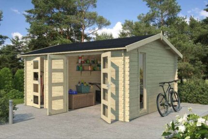 Abri de jardin en bois 2 pièces 15,96 m² toit double pente en feutre
