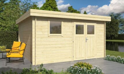 Abri de jardin TOUSCHALETS LYON 15 bois 378x378cm ép 34mm - porte semi-vitrée