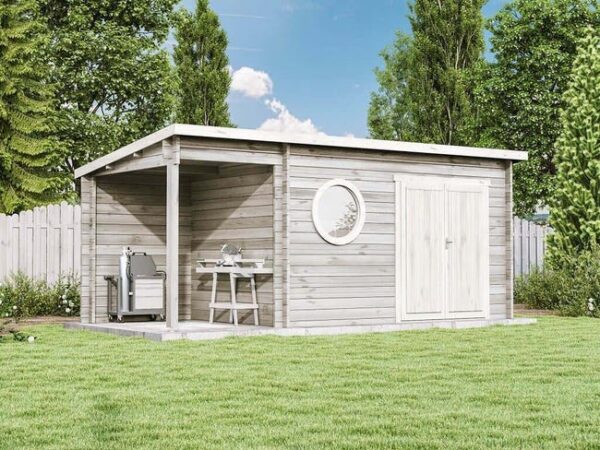 Abri de jardin Maria-Rondo 44 C Alpholz, 5.5x2.8m dim. ext. (cas échéant incl. débord de toit) naturel, 44mm, 15,1m² superficie totale