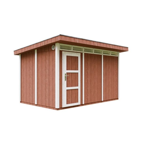 Abri de jardin à base de bois en panneaux LP SmartSide 9 m² - avec sol et tuiles bitumineuses L412xL279xH237 cm - Timbela M904 - Redwood red