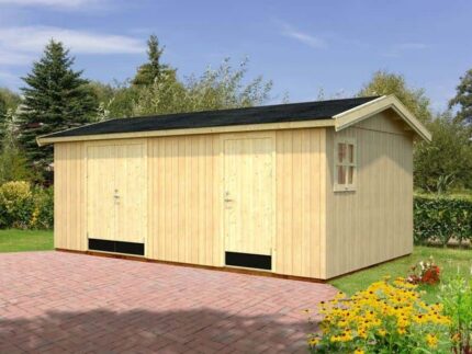 Abri de jardin Olaf 16,9 m² Palmako, 6.1x3.7m dim. ext. (cas échéant incl. débord de toit) naturel, épaisseur paroi : 70mm, 22,3m² totale