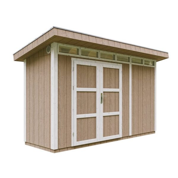 Abri de jardin à base de bois en panneaux LP SmartSide 4 m² - avec sol et tuiles bitumineuses L161xL412xH239 cm - Timbela M902A - terra borwn