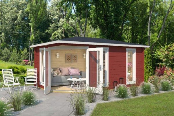 Abri de jardin pentagonal Edinburgh 2-40 ISO Lasita Maja, 4.9x3.3m dim. ext. (cas échéant incl. débord de toit) naturel, 40mm, 16m² totale