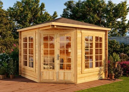 Abri de jardin pentagonal Josephine-40 A Alpholz, 3.3x3.3m dim. ext. (cas échéant incl. débord de toit) imprégné, 40mm, 10,6m² totale