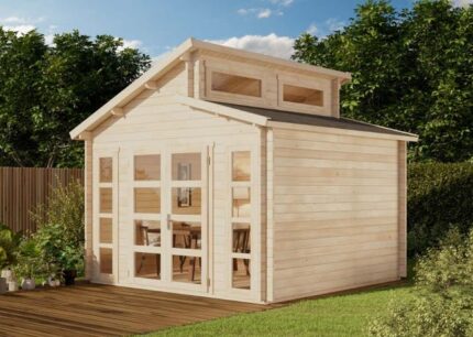 Abri de jardin double toit Vinea-40 Alpholz, 3.7x3.7m dim. ext. (cas échéant incl. débord de toit) naturel, 40mm, 13,7m² superficie totale