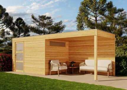 Cabane à outils QBS (en option avec toit) Alpholz, 5.9x2.1m dim. ext. (cas échéant incl. débord de toit) imprégné en autoclave, 28mm, 12,5m²