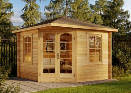 Abri de jardin pentagonal Viking ISO Alpholz, 3.3x3.3m dim. ext. (cas échéant incl. débord de toit) imprégné, 40mm, 10,6m² totale