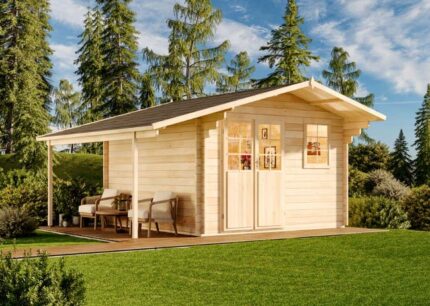Abri de jardin Franco Premium Alpholz, 5.3x4.7m dim. ext. (cas échéant incl. débord de toit) naturel, 44mm, 24,8m² superficie totale
