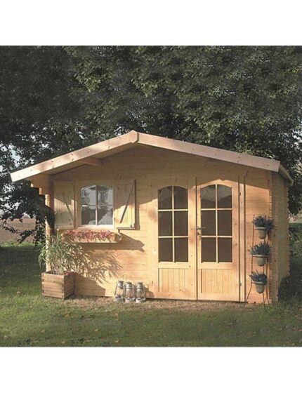 Abri de jardin en bois MORZINE 12,73 m2 - 3,88x3,28m - Ep. 40 mm - Couleur: naturel - SOLID
