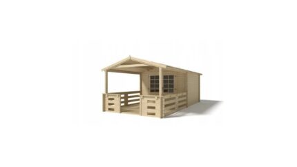 Abri de jardin en bois - 3x3 m + terrasse avec balustrade et avant-toit en bois - 18 m2 - DOM530+DOM394+DOM395+POD04 - ALTANKA
