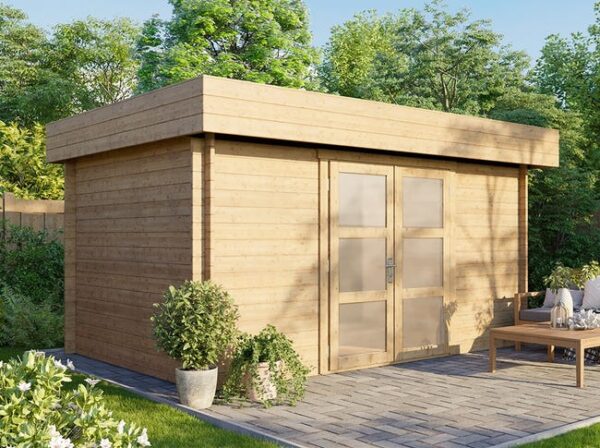 Abri de Jardin WELLAND 10m2 - 426 x 304 cm - Epaisseur des murs : 28mm - Bois : Epicea - Cabane de Jardin Bois - Stockage - Porte Double