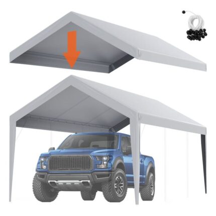 VEVOR Toile d'auvent de rechange pour abri de voiture, 6,1x3 m, bâche tente de garage imperméable (couverture supérieure uniquement, cadre non inclus)