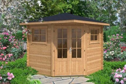 Abri de jardin pentagonal Sunny-B Alpholz, 2.8x2.8m dim. ext. (cas échéant incl. débord de toit) imprégné, 28mm, 7,6m² superficie totale