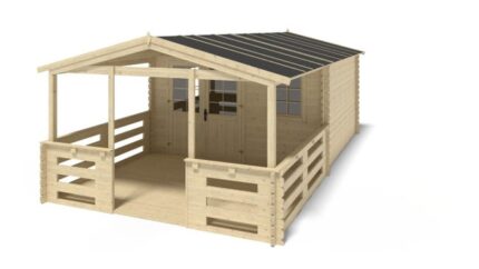 Abri de jardin en bois - 4x4 m + terrasse avec balustrade et avant-toit en bois - 28 m2 - DOM611+DOM618+DOM548+POD04 - ALTANKA