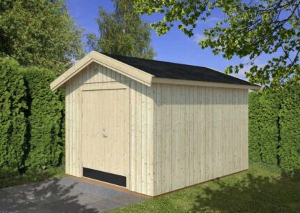 Abri de jardin Martin 8,4 m² Palmako, 3.1x4m dim. ext. (cas échéant incl. débord de toit) naturel, épaisseur paroi : 88mm, 12,4m² totale