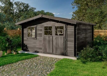 Abri de jardin Valeria-28 Alpholz, 4.3x4.3m dim. ext. (cas échéant incl. débord de toit) imprégné, 28mm, 18,3m² superficie totale
