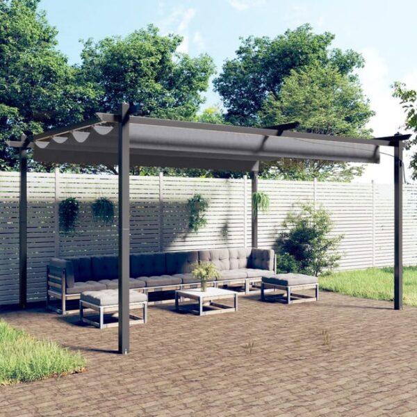The Living Store - Tonnelle de jardin avec toit rétractable 4x3 m Anthracite
